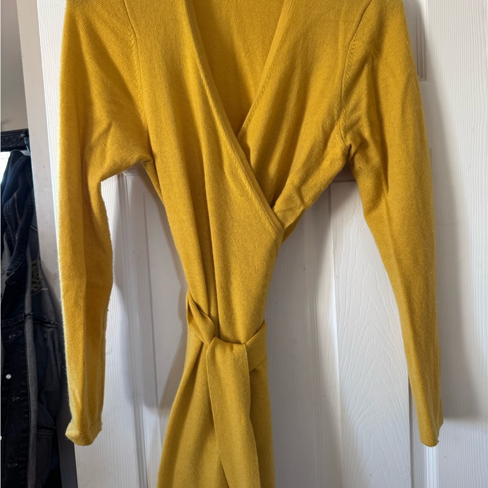 DVF Yellow-Mustard Astrid Cashmere Wrap Dress